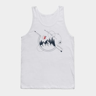 Abstract Forest Mountains, Red Moon, Black Design Tank Top